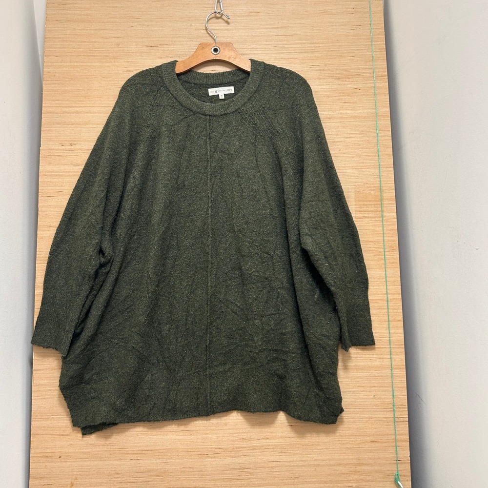 Lou & Grey for LOFT Olive Green Oversized Knit Crew Neck Sweater Center Seam M